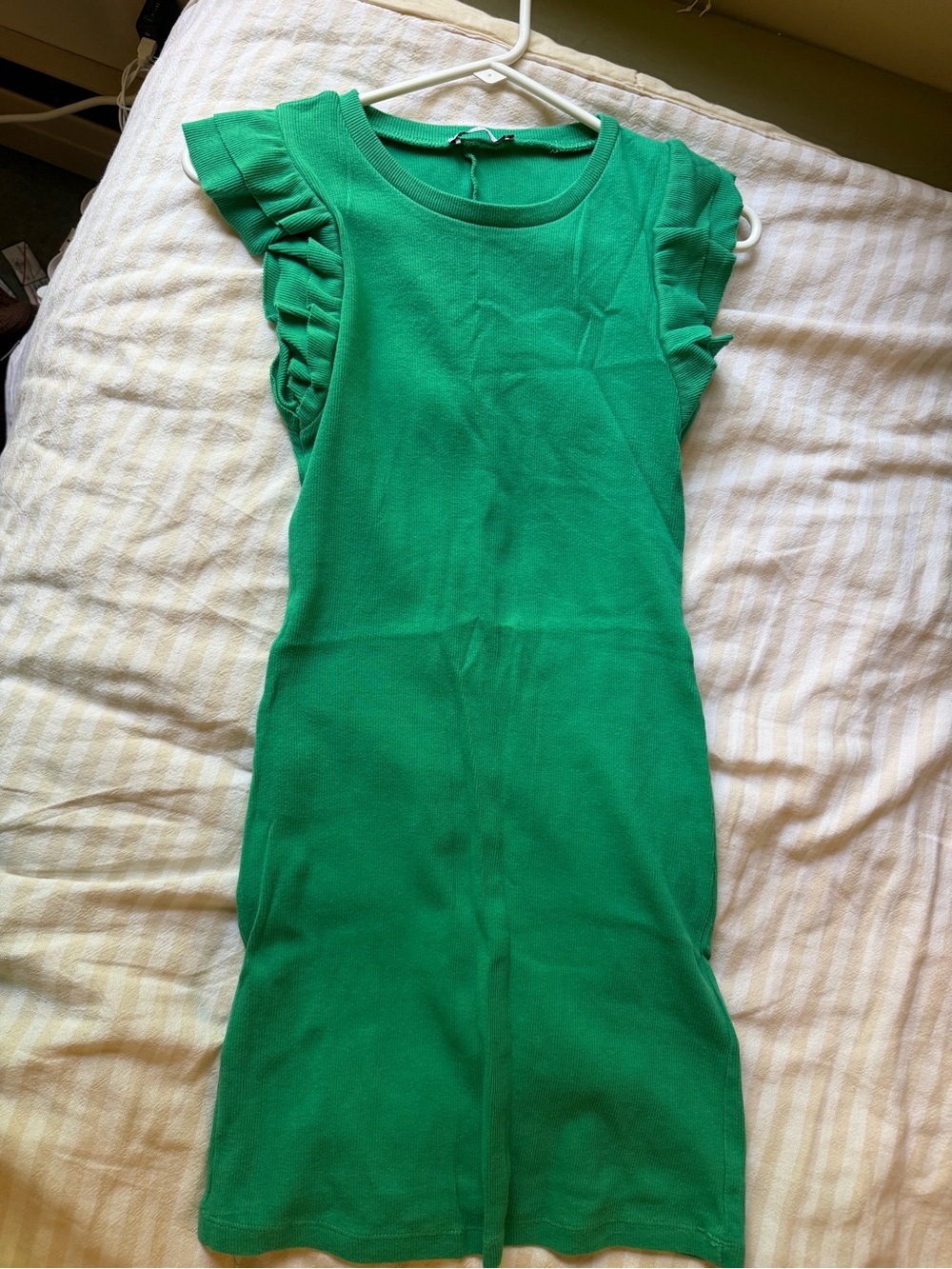 Green Ruffle Sleeve Knit Dress